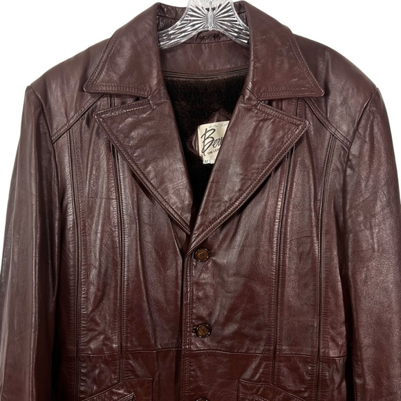 70s Vintage Berman's Brown Button Down Men's Leather Jacket Size 42 Fight Club - Picture 2 of 7